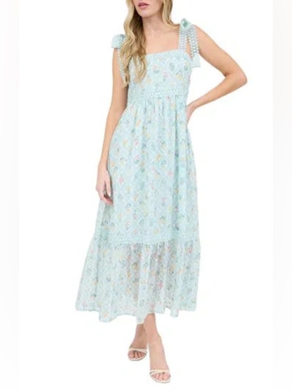 Blu Pepper Floral Tiered Maxi Dress Lace Tie Straps Size Small NWT - Picture 2 of 8